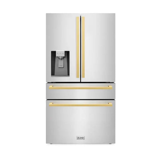 ZLINE 36" Autograph Edition Refrigerator in Stainless Steel with Gold Square Handles, RFMZ-W-36-FG ZLINE Dreamwood Living