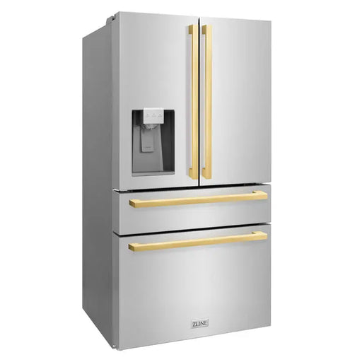 ZLINE 36" Autograph Edition Refrigerator in Stainless Steel with Gold Square Handles, RFMZ-W-36-FG ZLINE Dreamwood Living