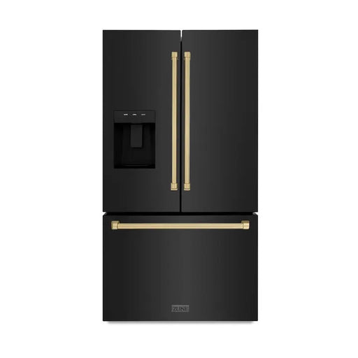 ZLINE 36" Autograph Edition Standard-Depth Refrigerator in Black Stainless Steel with Champagne Bronze Handles, RSMZ-W-36-BS-CB ZLINE Dreamwood Living