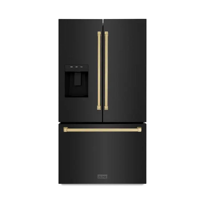 ZLINE 36" Autograph Edition Standard-Depth Refrigerator in Black Stainless Steel with Champagne Bronze Handles, RSMZ-W-36-BS-CB ZLINE Dreamwood Living