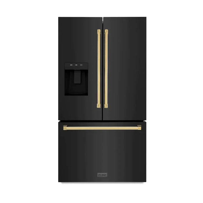 ZLINE 36" Autograph Edition Standard-Depth Refrigerator in Black Stainless Steel with Gold Handles, RSMZ-W-36-BS-G ZLINE Dreamwood Living