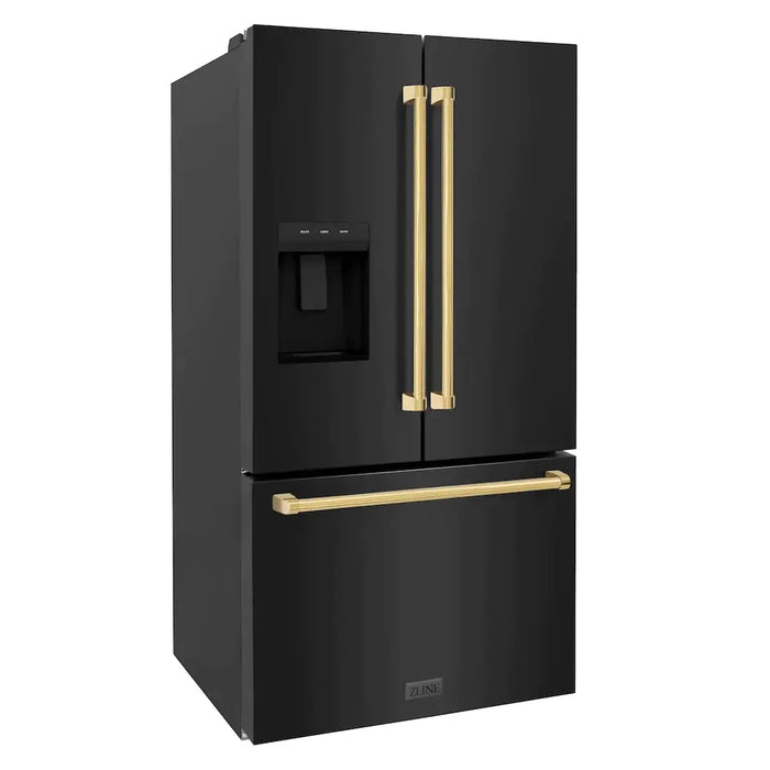 ZLINE 36" Autograph Edition Standard-Depth Refrigerator in Black Stainless Steel with Gold Handles, RSMZ-W-36-BS-G ZLINE Dreamwood Living