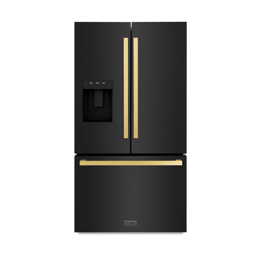 ZLINE 36" Autograph Edition Standard-Depth Refrigerator in Black Stainless Steel with Gold Square Handles, RSMZ-W-36-BS-FG ZLINE Dreamwood Living