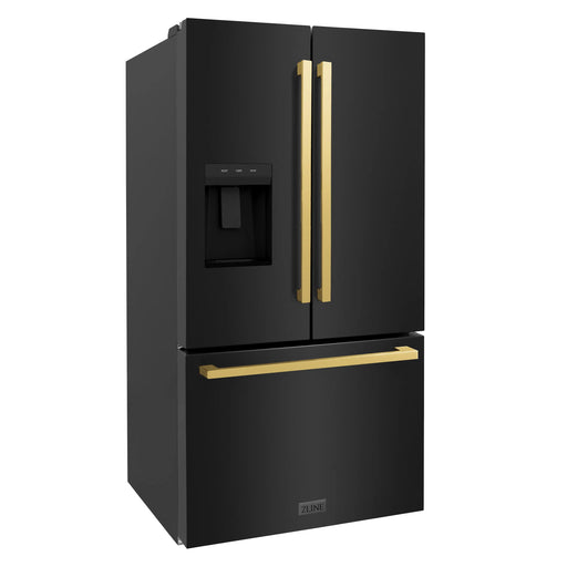 ZLINE 36" Autograph Edition Standard-Depth Refrigerator in Black Stainless Steel with Gold Square Handles, RSMZ-W-36-BS-FG ZLINE Dreamwood Living