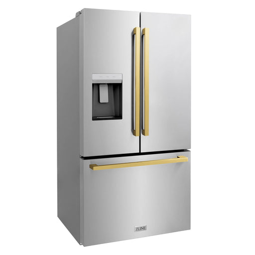 ZLINE 36" Autograph Edition Standard-Depth Refrigerator in Stainless Steel with Gold Square Handles, RSMZ-W-36-FG ZLINE Dreamwood Living