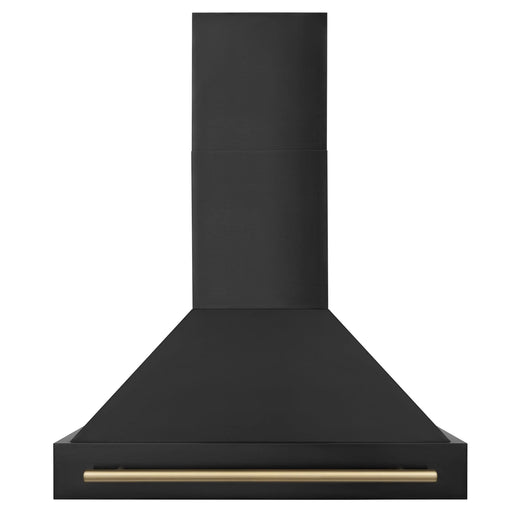 ZLINE 36" Autograph Edition Wall Mount Range Hood in Black Stainless Steel with Champagne Bronze Handle, BS655Z-36-CB ZLINE