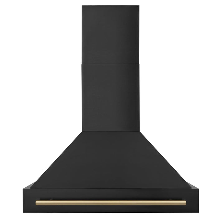 ZLINE 36" Autograph Edition Wall Mount Range Hood in Black Stainless Steel with Champagne Bronze Handle, BS655Z-36-CB ZLINE