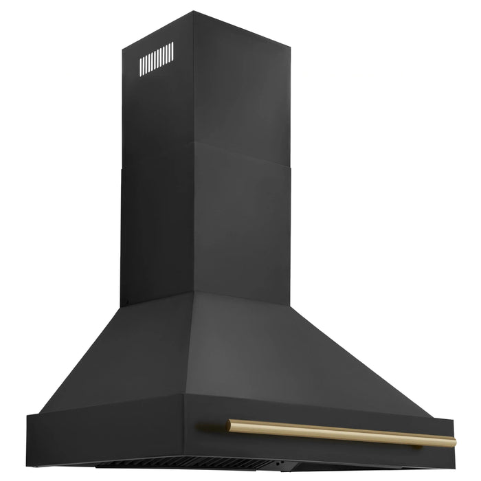 ZLINE 36" Autograph Edition Wall Mount Range Hood in Black Stainless Steel with Champagne Bronze Handle, BS655Z-36-CB ZLINE