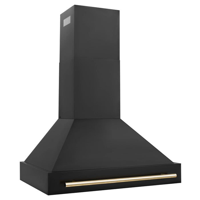ZLINE 36" Autograph Edition Wall Mount Range Hood in Black Stainless Steel with Gold Handle, BS655Z-36-G ZLINE