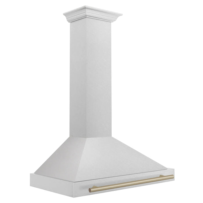 ZLINE 36" Autograph Edition Wall Mount Range Hood in DuraSnow® Stainless Steel with Champagne Bronze Handle, KB4SNZ-36-CB ZLINE Dreamwood Living