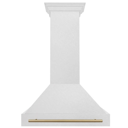 ZLINE 36" Autograph Edition Wall Mount Range Hood in DuraSnow® Stainless Steel with DuraSnow® Shell and Champagne Bronze Handle, 8654SNZ-36-CB ZLINE Dreamwood Living