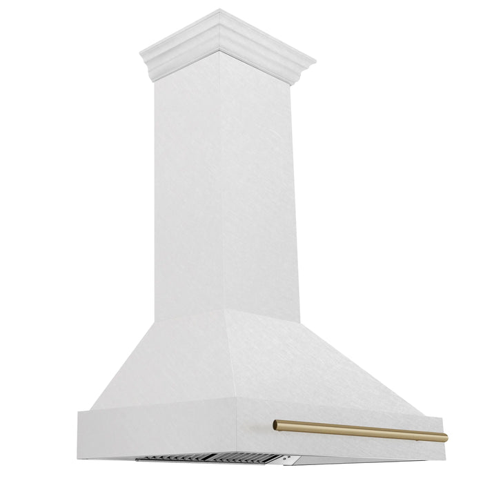 ZLINE 36" Autograph Edition Wall Mount Range Hood in DuraSnow® Stainless Steel with DuraSnow® Shell and Champagne Bronze Handle, 8654SNZ-36-CB ZLINE Dreamwood Living