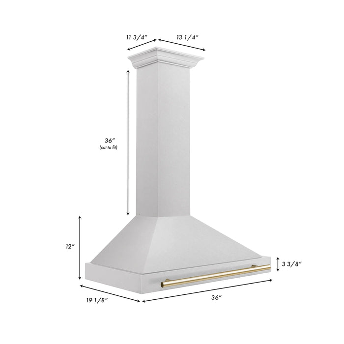 ZLINE 36" Autograph Edition Wall Mount Range Hood in DuraSnow® Stainless Steel with Gold Handle, KB4SNZ-36-G ZLINE Dreamwood Living