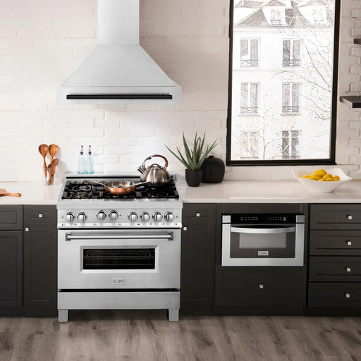 ZLINE 36" Autograph Edition Wall Mount Range Hood in DuraSnow® Stainless Steel with Matte Black Handle, 8654SNZ-36-MB ZLINE Dreamwood Living