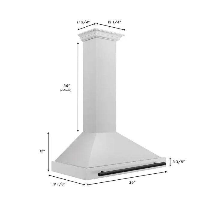 ZLINE 36" Autograph Edition Wall Mount Range Hood in DuraSnow® Stainless Steel with Matte Black Handle, KB4SNZ-36-MB ZLINE Dreamwood Living