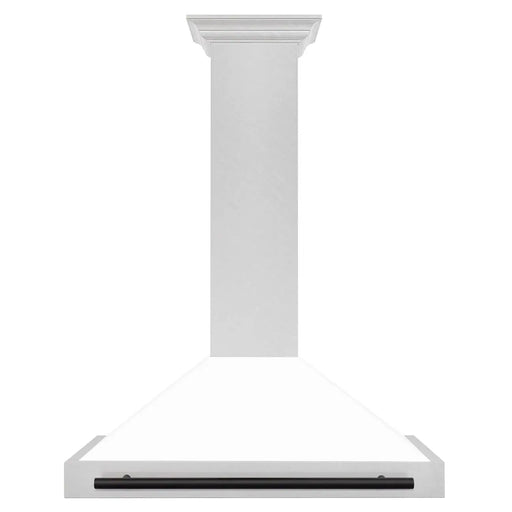 ZLINE 36" Autograph Edition Wall Mount Range Hood in DuraSnow® Stainless Steel with White Matte Shell and Black Handle, KB4SNZ-WM36-MB ZLINE Dreamwood Living