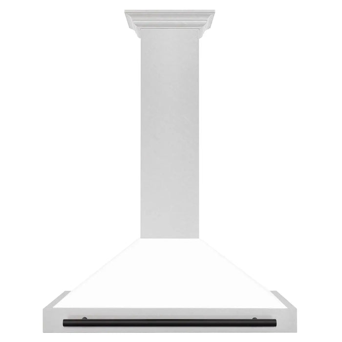 ZLINE 36" Autograph Edition Wall Mount Range Hood in DuraSnow® Stainless Steel with White Matte Shell and Black Handle, KB4SNZ-WM36-MB ZLINE Dreamwood Living