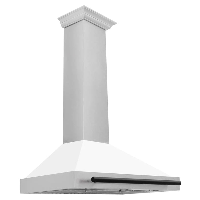 ZLINE 36" Autograph Edition Wall Mount Range Hood in DuraSnow® Stainless Steel with White Matte Shell and Black Handle, KB4SNZ-WM36-MB ZLINE Dreamwood Living