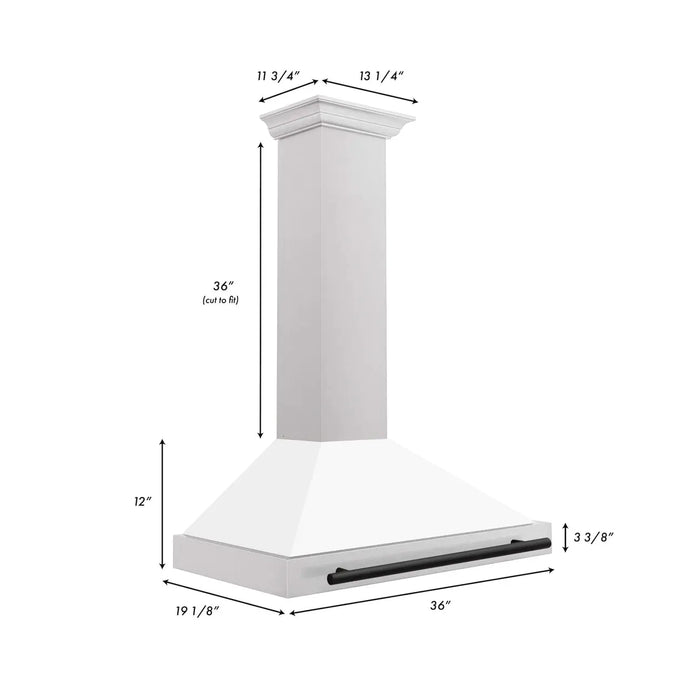 ZLINE 36" Autograph Edition Wall Mount Range Hood in DuraSnow® Stainless Steel with White Matte Shell and Black Handle, KB4SNZ-WM36-MB ZLINE Dreamwood Living