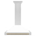 ZLINE 36" Autograph Edition Wall Mount Range Hood in DuraSnow® Stainless Steel with White Matte Shell and Champagne Bronze Handle, KB4SNZ-WM36-CB ZLINE Dreamwood Living