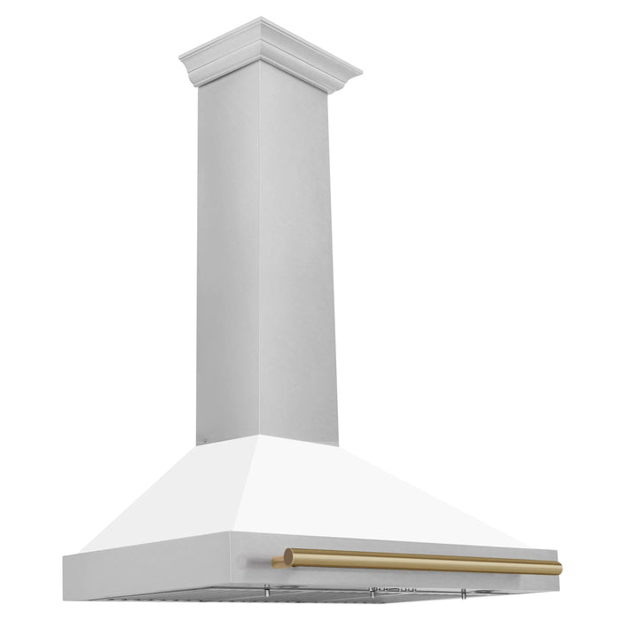 ZLINE 36" Autograph Edition Wall Mount Range Hood in DuraSnow® Stainless Steel with White Matte Shell and Champagne Bronze Handle, KB4SNZ-WM36-CB ZLINE Dreamwood Living