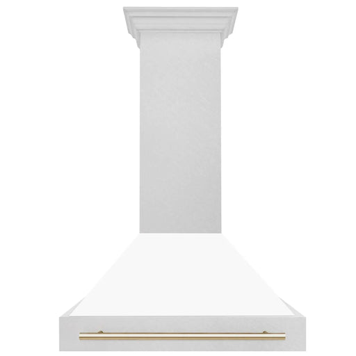 ZLINE 36" Autograph Edition Wall Mount Range Hood in DuraSnow® Stainless Steel with White Matte Shell and Gold Handle, 8654SNZ-WM36-G ZLINE Dreamwood Living