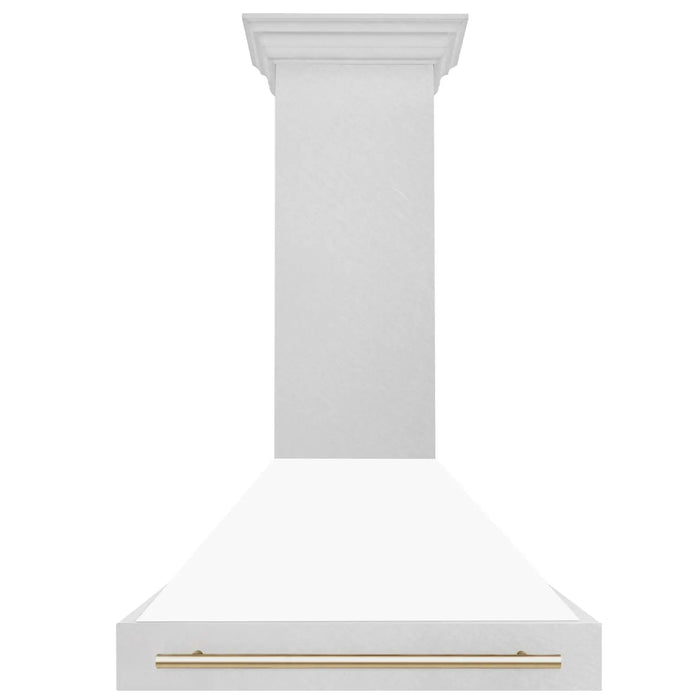 ZLINE 36" Autograph Edition Wall Mount Range Hood in DuraSnow® Stainless Steel with White Matte Shell and Gold Handle, 8654SNZ-WM36-G ZLINE Dreamwood Living