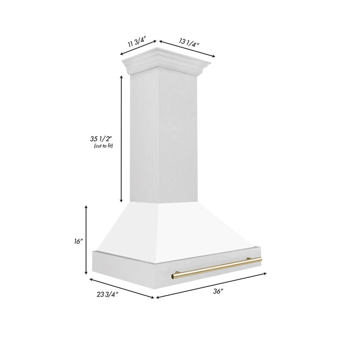 ZLINE 36" Autograph Edition Wall Mount Range Hood in DuraSnow® Stainless Steel with White Matte Shell and Gold Handle, 8654SNZ-WM36-G ZLINE Dreamwood Living