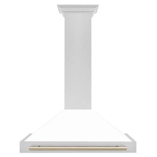 ZLINE 36" Autograph Edition Wall Mount Range Hood in DuraSnow® Stainless Steel with White Matte Shell and Gold Handle, KB4SNZ-WM36-G ZLINE Dreamwood Living