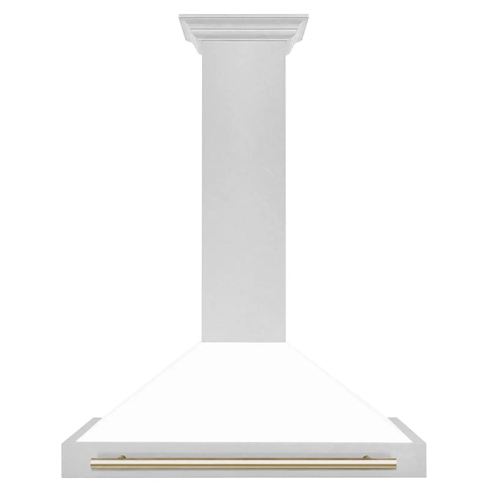 ZLINE 36" Autograph Edition Wall Mount Range Hood in DuraSnow® Stainless Steel with White Matte Shell and Gold Handle, KB4SNZ-WM36-G ZLINE Dreamwood Living