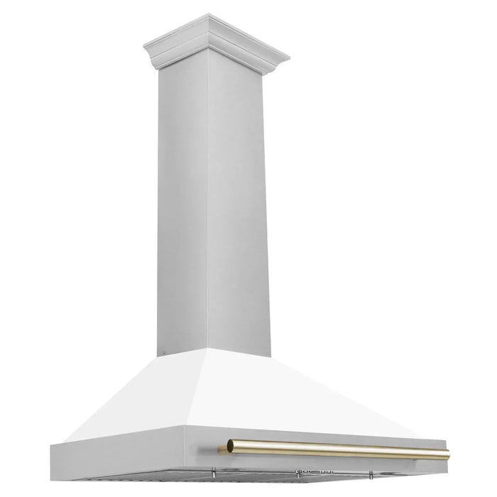 ZLINE 36" Autograph Edition Wall Mount Range Hood in DuraSnow® Stainless Steel with White Matte Shell and Gold Handle, KB4SNZ-WM36-G ZLINE Dreamwood Living
