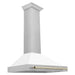 ZLINE 36" Autograph Edition Wall Mount Range Hood in DuraSnow® Stainless Steel with White Matte Shell and Gold Handle, KB4SNZ-WM36-G ZLINE Dreamwood Living