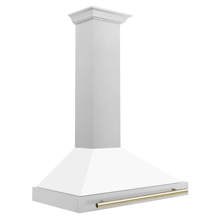 ZLINE 36" Autograph Edition Wall Mount Range Hood in DuraSnow® Stainless Steel with White Matte Shell and Gold Handle, KB4SNZ-WM36-G ZLINE Dreamwood Living