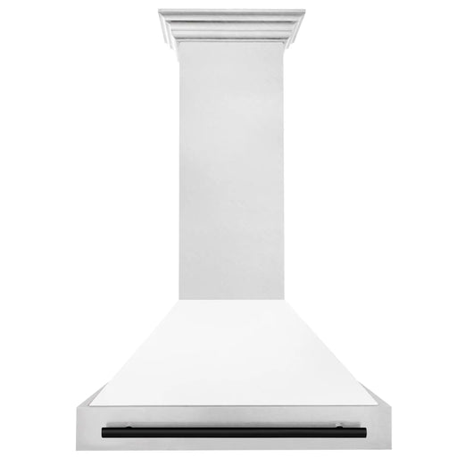 ZLINE 36" Autograph Edition Wall Mount Range Hood in DuraSnow® Stainless Steel with White Matte Shell and Matte Black Handle, 8654SNZ-WM36-MB ZLINE Dreamwood Living
