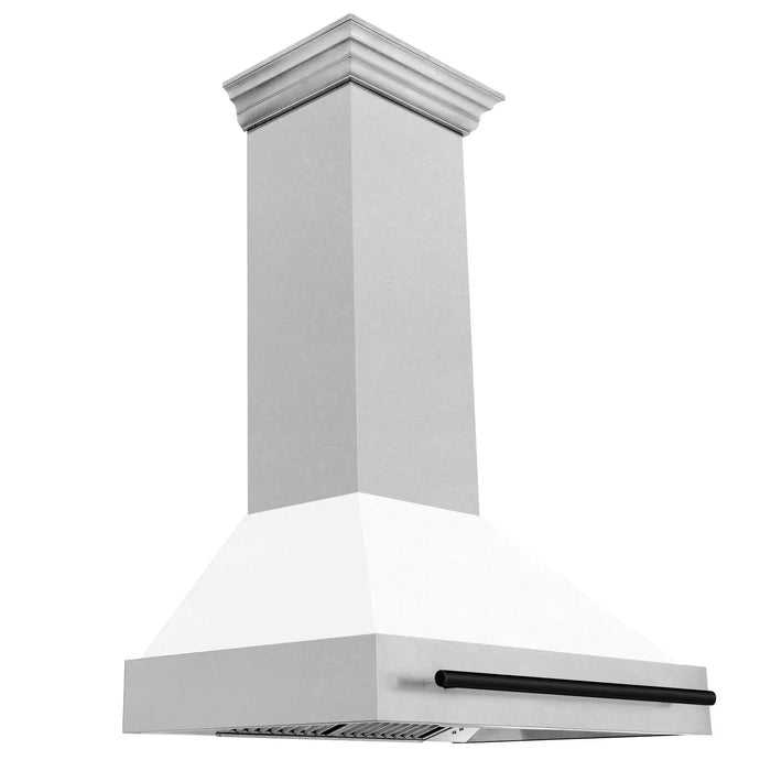 ZLINE 36" Autograph Edition Wall Mount Range Hood in DuraSnow® Stainless Steel with White Matte Shell and Matte Black Handle, 8654SNZ-WM36-MB ZLINE Dreamwood Living