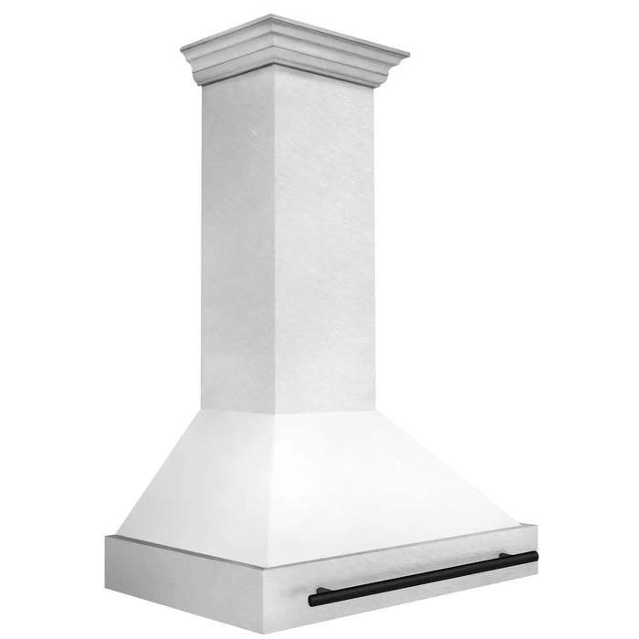 ZLINE 36" Autograph Edition Wall Mount Range Hood in DuraSnow® Stainless Steel with White Matte Shell and Matte Black Handle, 8654SNZ-WM36-MB ZLINE Dreamwood Living