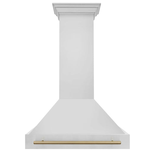 ZLINE 36" Autograph Edition Wall Mount Range Hood in Stainless Steel with Champagne Bronze Handle, 8654STZ-36-CB ZLINE