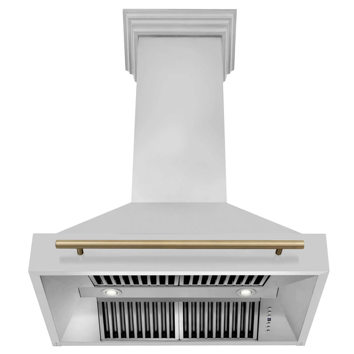 ZLINE 36" Autograph Edition Wall Mount Range Hood in Stainless Steel with Champagne Bronze Handle, 8654STZ-36-CB ZLINE