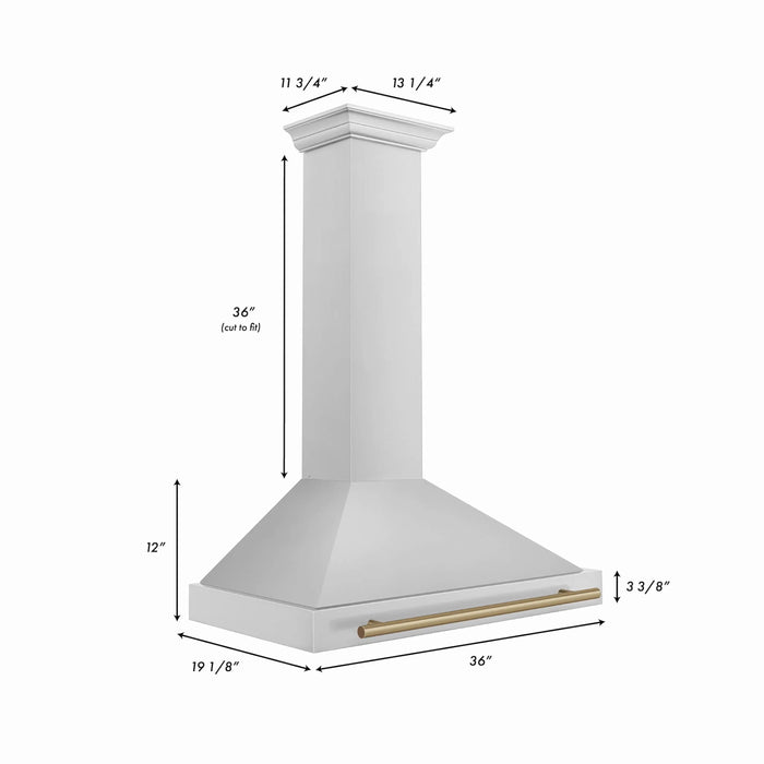 ZLINE 36" Autograph Edition Wall Mount Range Hood in Stainless Steel with Champagne Bronze Handle, KB4STZ-36-CB ZLINE