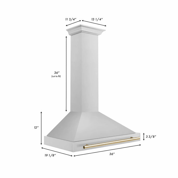 ZLINE 36" Autograph Edition Wall Mount Range Hood in Stainless Steel with Gold Handle, KB4STZ-36-G ZLINE