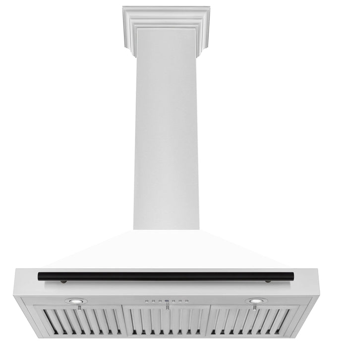 ZLINE 36" Autograph Edition Wall Mount Range Hood in Stainless Steel with White Matte Shell and Black Handle, KB4STZ-WM36-MB ZLINE Dreamwood Living