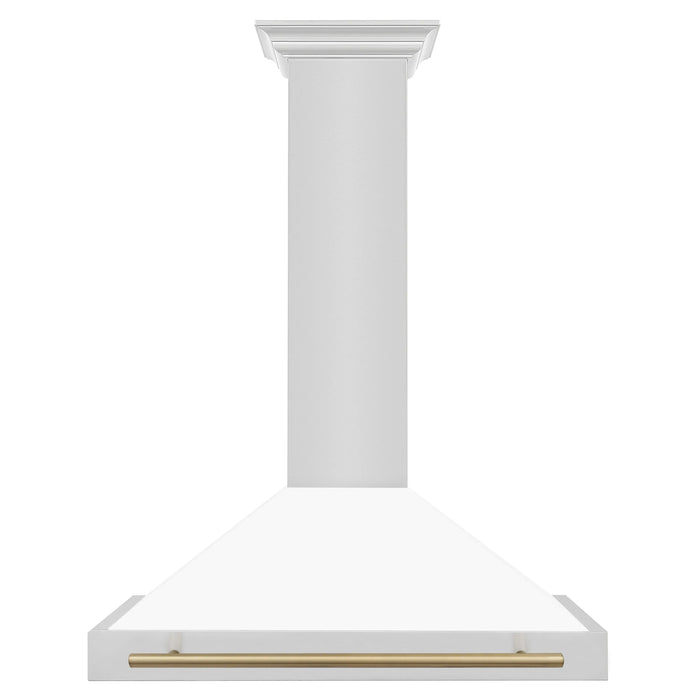 ZLINE 36" Autograph Edition Wall Mount Range Hood in Stainless Steel with White Matte Shell and Champagne Bronze Handle, KB4STZ-WM36-CB ZLINE
