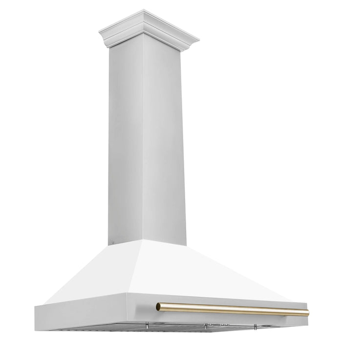 ZLINE 36" Autograph Edition Wall Mount Range Hood in Stainless Steel with a Matte White Shell and Gold Handle, KB4STZ-WM36-G ZLINE