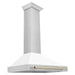 ZLINE 36" Autograph Edition Wall Mount Range Hood in Stainless Steel with a Matte White Shell and Gold Handle, KB4STZ-WM36-G ZLINE