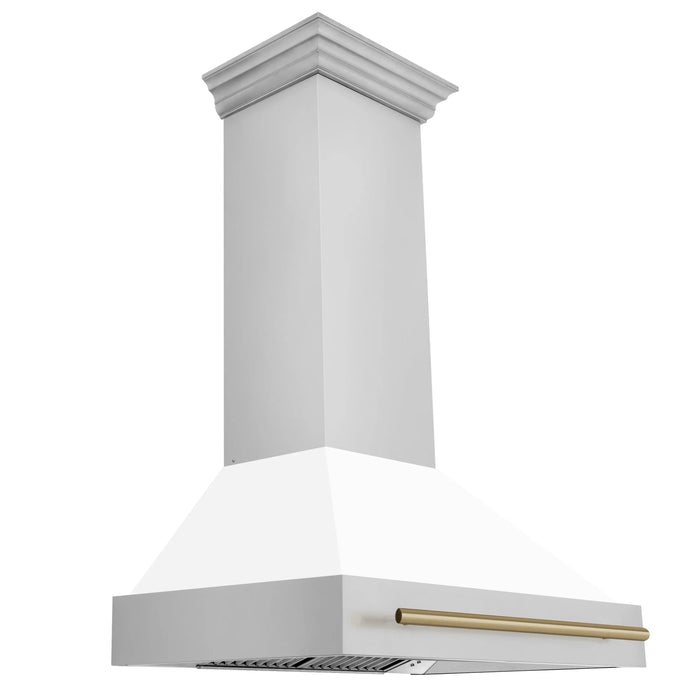 ZLINE 36" Autograph Edition Wall Mount Range Hood with White Matte Shell and Champagne Bronze Handle, 8654STZ-WM36-CB ZLINE Dreamwood Living