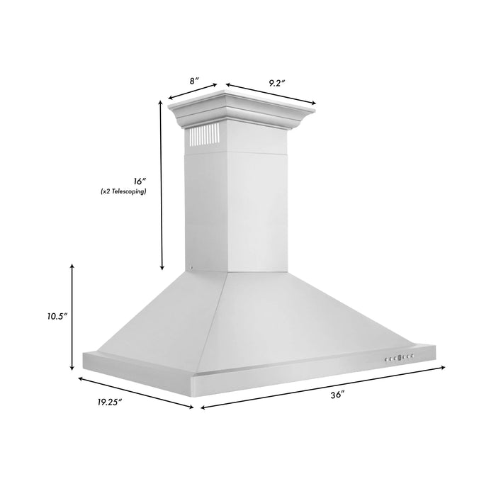 ZLINE 36" Convertible Vent Wall Mount Range Hood in Stainless Steel with Crown Molding, KBCRN-36 ZLINE