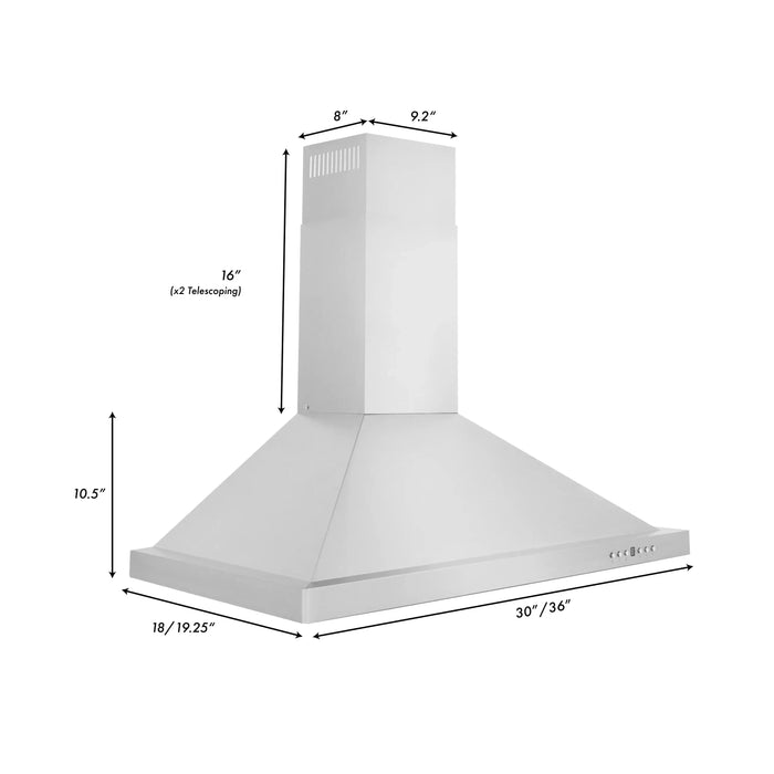 ZLINE 36" Convertible Vent Wall Mount Range Hood in Stainless Steel, KB-36 ZLINE