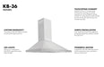ZLINE 36" Convertible Vent Wall Mount Range Hood in Stainless Steel, KB-36 ZLINE
