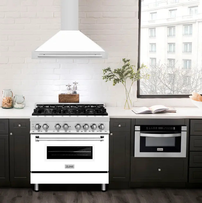 ZLINE 36" Convertible Wall Mount Range Hood in Stainless Steel with White Matte Shell and Stainless Steel Handle, KB4STX-WM-36 ZLINE Dreamwood Living