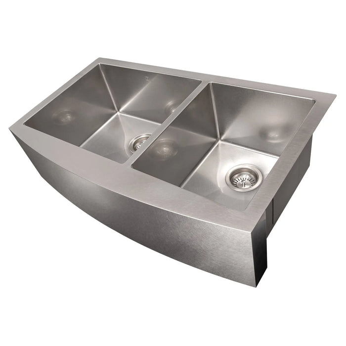 ZLINE 36" Courchevel Farmhouse Apron Mount Double Bowl Kitchen Sink in DuraSnow® Stainless Steel with Bottom Grid, SA60D-36S ZLINE Dreamwood Living